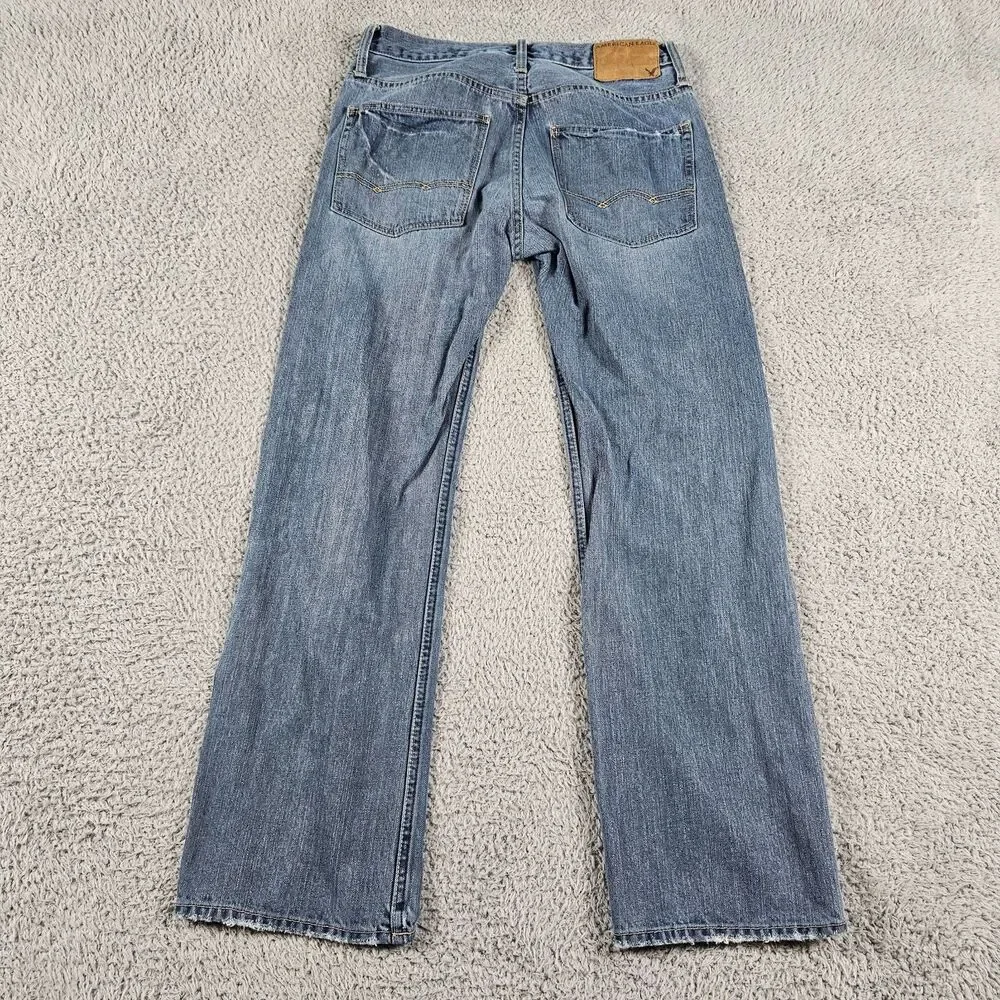 American Eagle Jeans Mens 30x28 Relaxed Straight Distressed Whiskering Faded